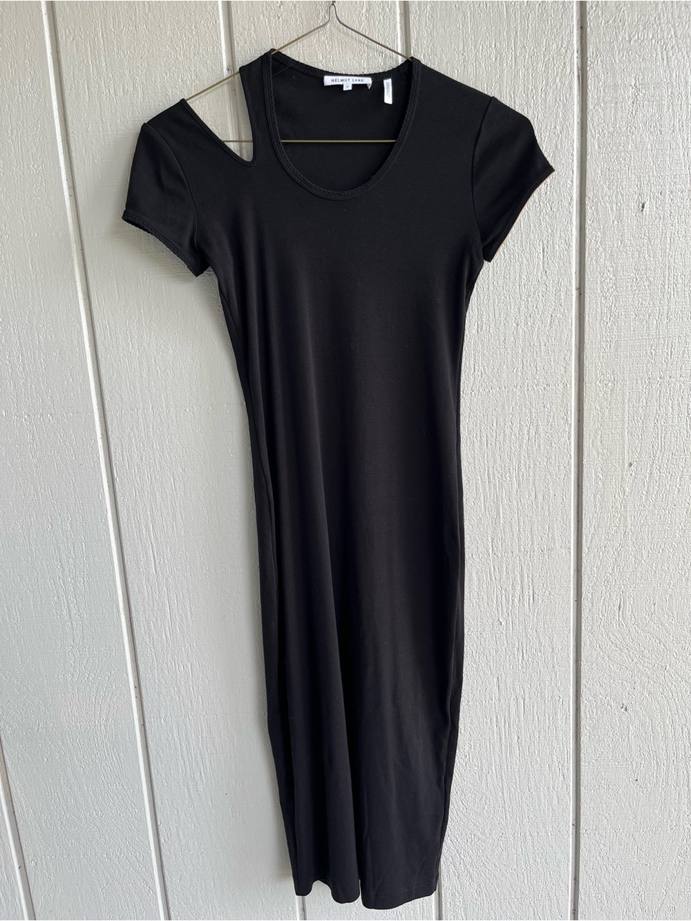 Helmut Lang‎ Cotton Asymmetrical Cutout Midi Dress in Black Size S